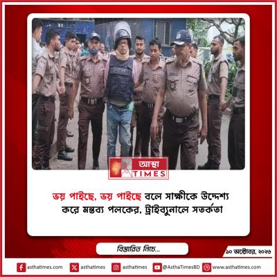‘ভয় পাইছে, ভয় পাইছে’ বলে সাক্ষীকে উদ্দেশ্য করে মন্তব্য পলকের, ট্রাইব্যুনালে সতর্কতা
