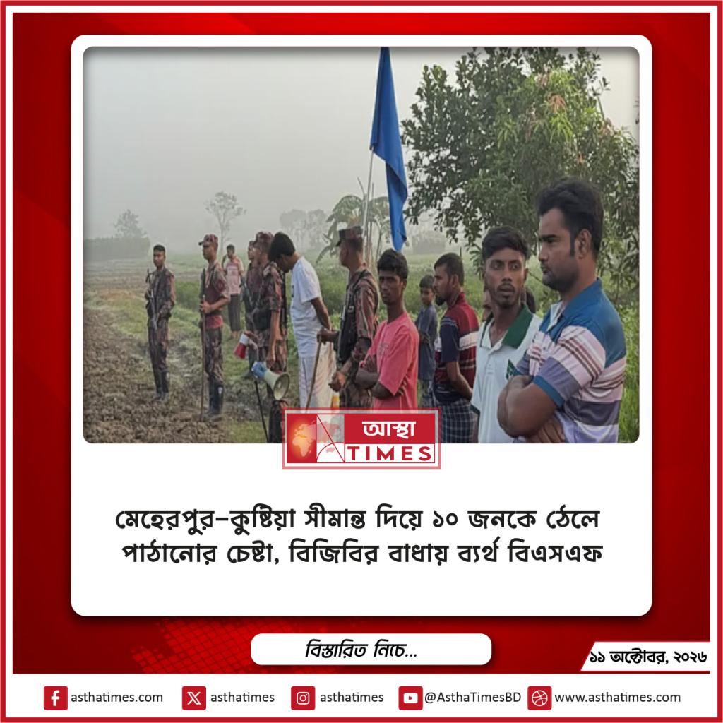 মেহেরপুর-কুষ্টিয়া সীমান্ত দিয়ে ১০ জনকে ঠেলে পাঠানোর চেষ্টা, বিজিবির বাধায় ব্যর্থ বিএসএফ