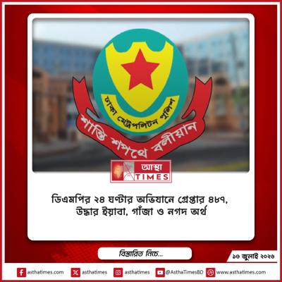 ডিএমপির ২৪ ঘণ্টার অভিযানে গ্রেপ্তার ৪৮৭, উদ্ধার ইয়াবা, গাঁজা ও নগদ অর্থ